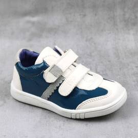 Pantofi sport , pentru copii , din piele naturala , lacuita 1839-BLEU/ALB/L, Culoare (12): Bleu, Marime (12): 28 - - Roveli