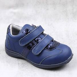 Pantofi sport , pentru copii , din piele naturala , cu benzi stralucitoare 3229-BLEUMARIN/1, Culoare (12): Bleumarin, Marime (12): 24 - - Roveli