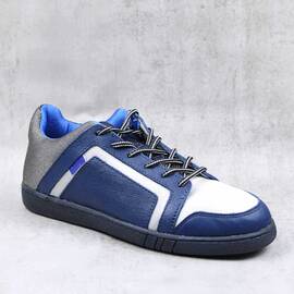 Sneakers dama , din piele naturala , cu insertii argintii 7013-ALBASTRU/GRI, Marime (12): 36** - - Roveli