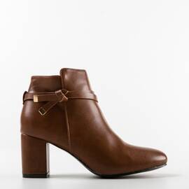 Botine dama cu toc patrat din piele ecologica Maro Deschis Cindy, Culoare (12): Camel, Marime (12): 39 - - Roveli