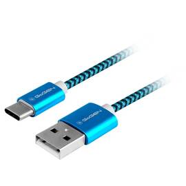 Cablu de incarcare si transfer de date GoGEN USB / USB-C, 1 m, impletitura textila, incarcare rapida, albastru - - Roveli