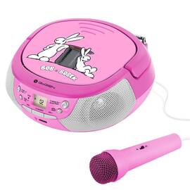 Radio CD pentru copii GoGEN BOB AND BOBEK, 2 x 0,8 W, Bluetooth, karaoke, microfon, MP 3, USB, AUX in, roz - - Roveli