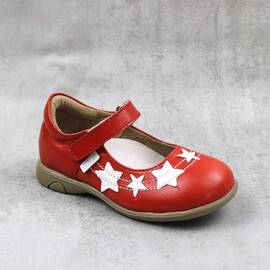 Pantofi usori , de copii , decorati cu stelute , din piele naturala   3222-ROSU/ALB1, Culoare (12): Rosu, Marime (12): 26 - - Roveli
