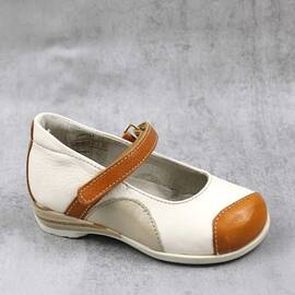 Pantofi usori , de copii ,din piele naturala , cu toc mic 1437-MARO/BEJ, Culoare (12): Bej, Maro, Marime (12): 24 - - Roveli