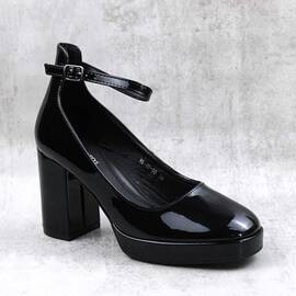 ​Pantofi de dama , cu platforma si toc gros , lacuiti  ML-OK50-BLACK, Culoare (12): Negru, Marime (12): 39 - - Roveli