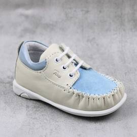 Pantofi " PRIMII PASI ", din piele naturala , moi si usori 370-ALB/BLEU/1, Culoare (12): Bej, Bleu, Marime (12): 22 - - Roveli