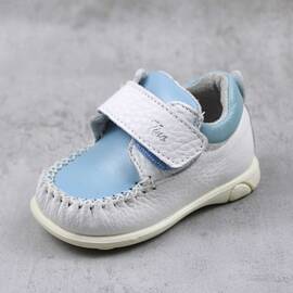 Pantofi " PRIMII PASI ", din piele naturala , moi si usori 369-ALB/BLEU, Culoare (12): Bleu, Marime (12): 22 - - Roveli