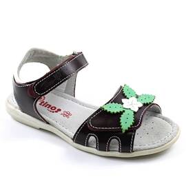 Sandale din piele naturala , pentru fetite , decorate cu flori  1833-BORDO/4, Marime (12): 32 - - Roveli