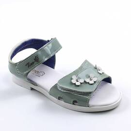 Sandale din piele naturala , lacuita , pentru fetite , decorate cu flori  1833F-BLEU/ALB, Culoare (12): Alb, Bleu, Marime (12): 30 - - Roveli