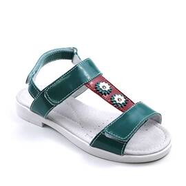 Sandale din piele naturala , lacuita , pentru fetite , decorate cu flori  7202-VERDE/ROSU, Culoare (12): Verde, Marime (12): 31 - - Roveli