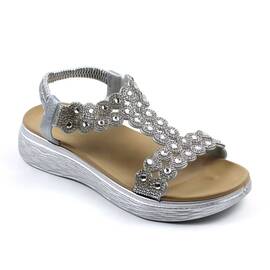 ​Sandale comode de dama , cu talpa groasa , decorate cu pietre  ML-30-SILVER, Culoare (12): Argintiu, Marime (12): 40 - - Roveli