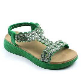 ​Sandale comode de dama , cu talpa groasa , decorate cu pietre  ML-30-GREEN, Culoare (12): Argintiu, Verde, Marime (12): 39 - - Roveli
