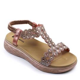 ​Sandale comode de dama , cu talpa groasa , decorate cu pietre  ML-30-ROSE/GOLD, Culoare (12): Roz, Bej, Marime (12): 37 - - Roveli