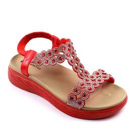 Sandale comode de dama , cu talpa groasa , decorate cu pietre  ML-30-RED, Culoare (12): Argintiu, Rosu, Marime (12): 38 - - Roveli