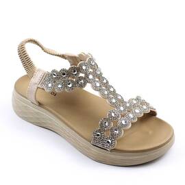 ​Sandale comode de dama , cu talpa groasa , decorate cu pietre  ML-30-BEIGE, Culoare (12): Argintiu, Bej, Marime (12): 38 - - Roveli