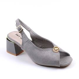 ​Sandale elegante de dama , cu toc mediu , patrat si accesoriu auriu SS-LE108-GREY, Culoare (12): Gri, Marime (12): 37 - - Roveli