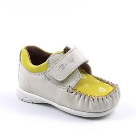 Pantofi " PRIMII PASI ", din piele naturala , moi si usori 369-ALB/MUSTAR/X, Culoare (12): Alb, Galben, Marime (12): 23 - - Roveli