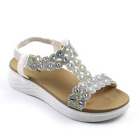 ​Sandale comode de dama , cu talpa groasa , decorate cu pietre  ML-30-WHITE, Culoare (12): Alb, Marime (12): 37 - - Roveli