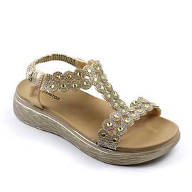 ​Sandale comode de dama , cu talpa groasa , decorate cu pietre  ML-30-GOLD, Culoare (12): Auriu, Marime (12): 38 - - Roveli