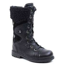 Cizme imblanite , pentru copii , din piele naturala, cu bordura de blana  3192-FLORI/NEGRU/3 - - Roveli