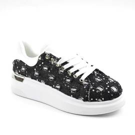 ​Sneakers de dama, cu paiete si reflexii stralucitoare , potriviti stilului casual A-89-BLACK, Culoare (12): Argintiu, Alb, Negru, Marime (12): 38 - - Roveli