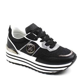 ​Sneakers casual de dama, cu platforma si insertii aurii FF-59-BLACK, Culoare (12): Argintiu, Negru, Marime (12): 38 - - Roveli