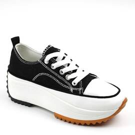 ​Sneakers de dama, din denim, potriviti stilului casual M5319-BLACK, Culoare (12): Negru, Marime (12): 38 - - Roveli