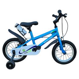 Bicicleta copii 2-4 ani HappyBoy KidsCare albastra 12 inch – cu roti ajutatoare, frane de mana, sticla inclusa, pentru baieti - - Roveli