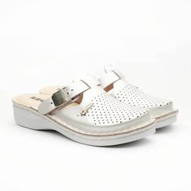 Saboti medicali, de dama, din piele, alb perlat, Leon V260 - - Roveli