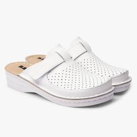 Saboti medicali, de dama, din piele, Leon 263 Bakkar, alb mat - - Roveli