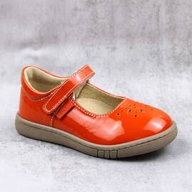 Balerini usori , pentru copii , din piele naturala , cu talpa groasa  1862-PORTOCALIU/11 - - Roveli