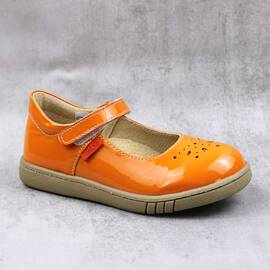Balerini usori , pentru copii , din piele naturala , cu talpa groasa  1862-PORTOCALIU/12 - - Roveli