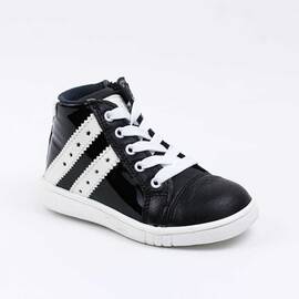 Ghete sport pentru copii , captusite , din piele naturala 3197-NEGRU/ALB/M1, Marime (12): 27 - - Roveli