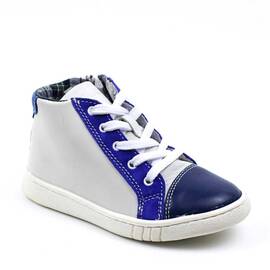 Ghete sport pentru copii , captusite , din piele naturala 3197-ALB/BLEU/1, Marime (12): 29 - - Roveli