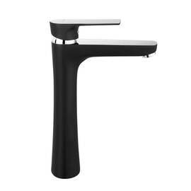 Baterie baie pentru lavoar, material alama, montaj stativ, pipa fixa, monocomanda, finisaj negru mat - - Roveli