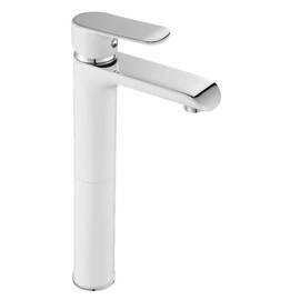 Baterie baie inalta pentru lavoar, material alama, montaj stativ, monocomanda, maner plin, zincat, 300 mm inaltime, finisaj cromat cu vopsea alba - - Roveli