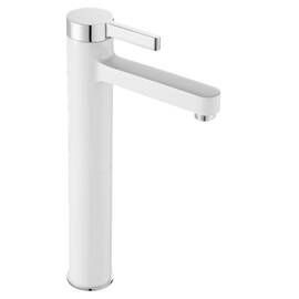 Baterie baie inalta pentru lavoar, material alama, montaj stativ, monocomanda, maner plin, zincat, finisaj cromat, vopsea alba - - Roveli