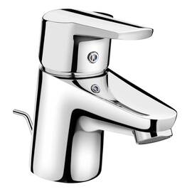 Baterie baie pentru lavoar, material alama, limitator de apa fierbinte, 124 mm inaltime, maner plin, metalic, finisaj cromat - - Roveli