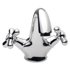 Baterie baie pentru lavoar, material alama sanitara, ventil metalic cu tija, racord flexibil, sistem de fixare, montaj stativ, dubla comanda, finisaj cromat - - Roveli