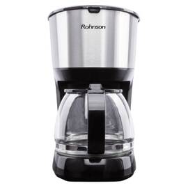 ​Cafetiera, 750 W, 1.25 l, capacitate 10 cesti, bol din sticla, filtru permanent, detasabil si lavabil, mentinere la cald, negru si argintiu - - Roveli