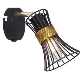 Aplica Globo, realizata din metal, soclu E14 ,40W, cu intrerupator, 90 x 155 mm, culoare negru si auriu - - Roveli