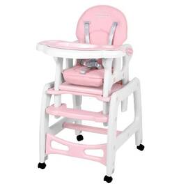 Scaun de masa bebe 5in1, inaltimea si spatarul reglabile, balansoar, tava dubla detasabila, centura de siguranta, masa si scaun, roz - - Roveli