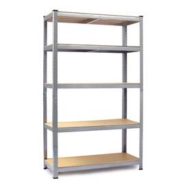 ​Raft metalic, realizat din MDF si profile zincate, 2 corpuri, 5 rafturi, capacitatea 200kg raft, 1000 kg total, 150x75x30 cm, argintiu - - Roveli