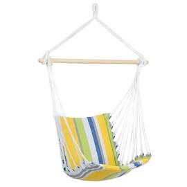 Hamac tip scaun DacEnergy©, confectionat din bumbac si poliester, bara din lemn, 104 x 56 cm, greutate suportata 120 kg, galben si albastru - - Roveli