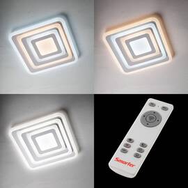 Plafoniera LED Smarter, structura metalica, dispersor din acril satinat, 85W, 7513lm, lumina calda/rece, telecomanda, dimabila, alb mat - - Roveli