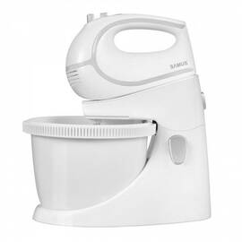 Mixer cu bol Samus, 500 W, vas rotativ, 5 trepte de viteza, functie Turbo, buton Eject, tel, carlige framantare, alb - - Roveli