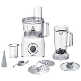 Robot de bucatarie Bosch,  800 W, 2 viteze, vas mixare 2.3 l, blender 1 l, blender cu cutit MultiLevel 6, multiple functii, 220 – 240 V, alb - - Roveli