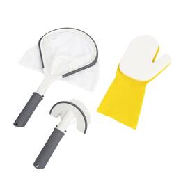 ​Kit pentru intretinere piscina, Lay-Z-Spa Bestway 60310, plasa, perie si o manusa pentru curatare, alb si gri - - Roveli