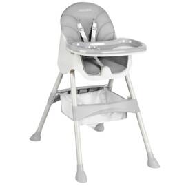 Scaun de masa bebe, 3in1, centura de siguranta in 5 puncte, picioare antiderapante, tava detasabila, pliabil, cos depozitare, gri - - Roveli