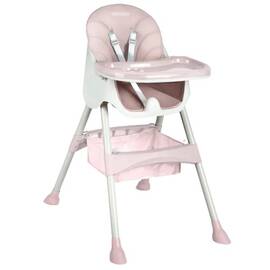 Scaun de masa bebe, 3in1, centura de siguranta in 5 puncte, picioare antiderapante, tava detasabila, pliabil, cos depozitare, roz - - Roveli